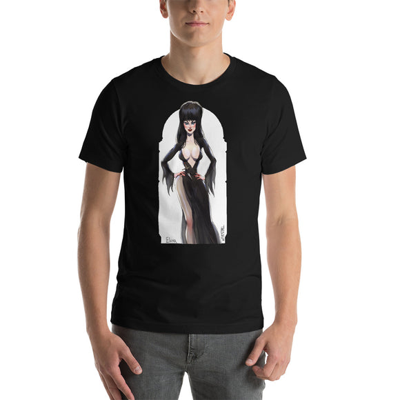 Elvira the Mistress of Dark, Halloween Girls Pin-Up, Short-Sleeve Unisex T-Shirt